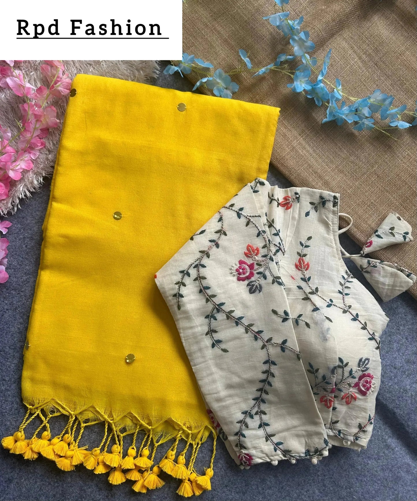 khadi cotton saree with hand stich gini beautiful havy khadi cotton blouse - rpd fashion