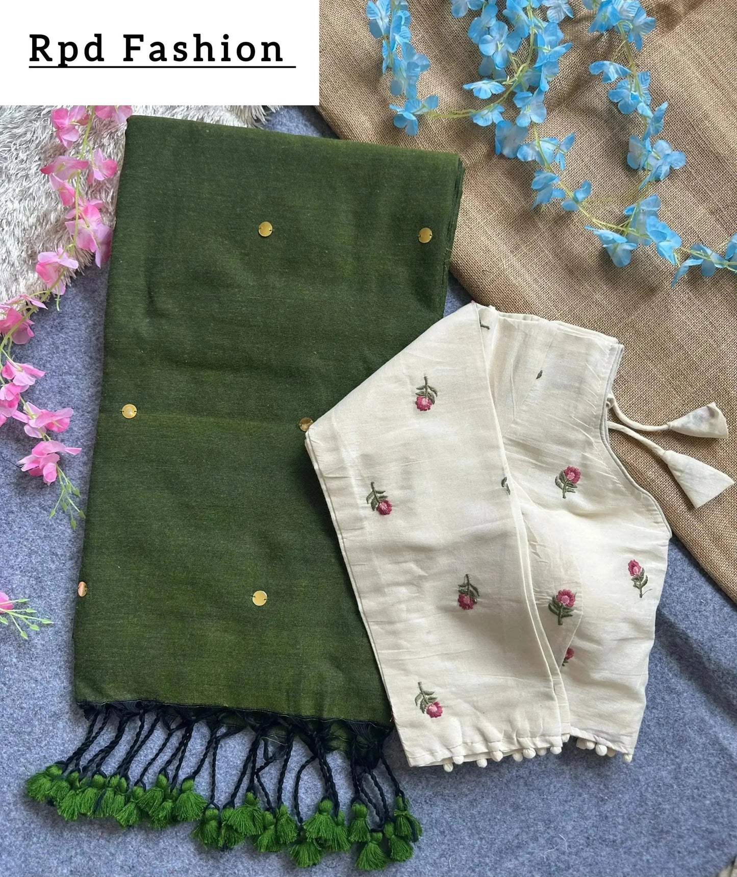 khadi cotton saree with hand stich gini beautiful havy khadi cotton blouse - rpd fashion