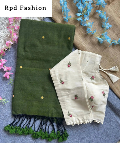 khadi cotton saree with hand stich gini beautiful havy khadi cotton blouse - RPD Fashion