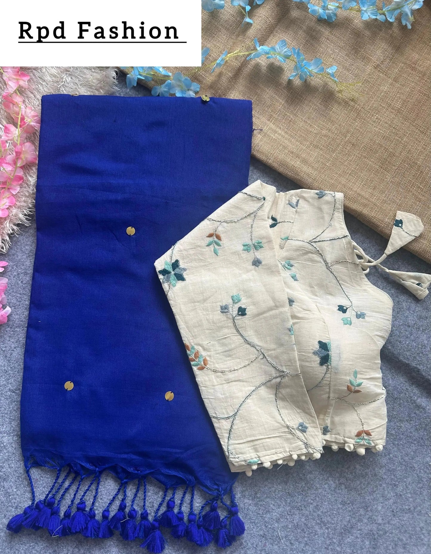 khadi cotton saree with hand stich gini beautiful havy khadi cotton blouse - rpd fashion