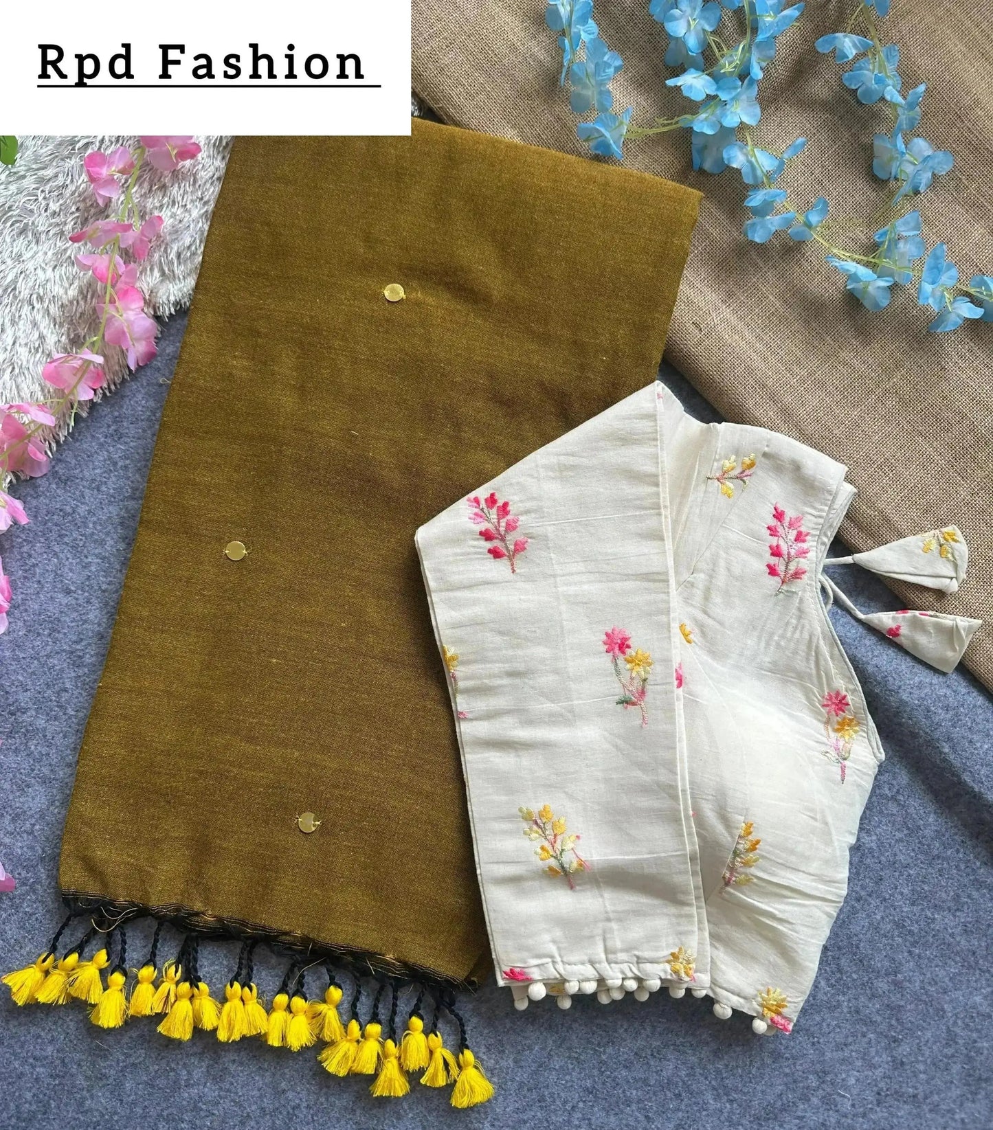 khadi cotton saree with hand stich gini beautiful havy khadi cotton blouse - rpd fashion