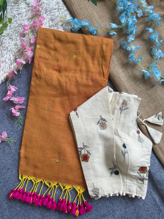 khadi cotton saree with hand stich gini beautiful havy khadi cotton blouse
