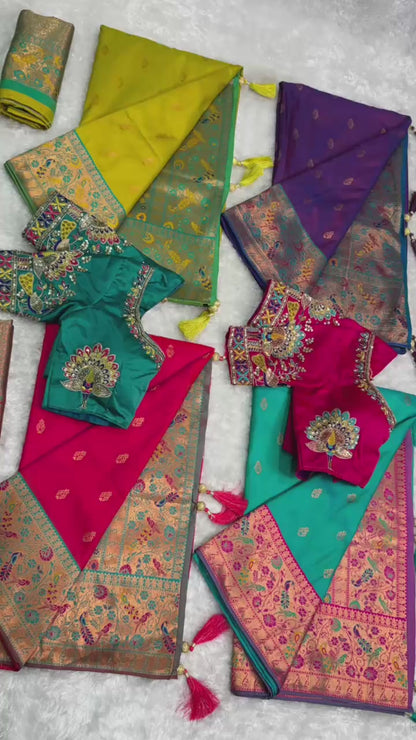 Designer Handwork Blouse with Heavy Minakari Banarasi Saree – Two Blouse Options