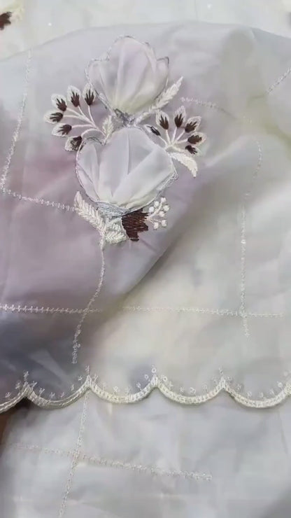 Sequins embroidered work with thread work in saree and blouse