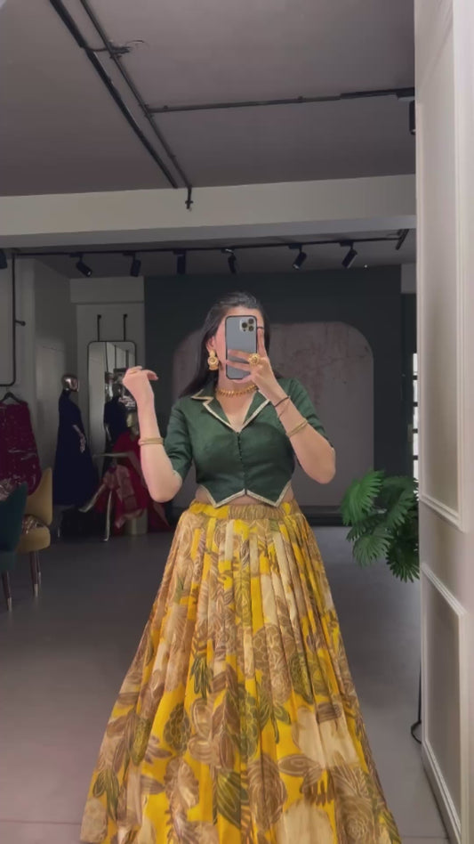 Yellow Color Floral Print Organza Co-ord Set Lehenga Choli