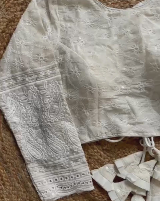 Hakoba Pompom Blouse in Off-White