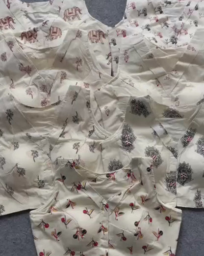 khadi cotton handloom cotton print fancy botton boat neack front hook open design