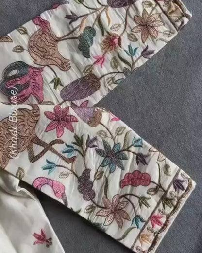Beautiful Khadi Cotton With Chain Stitch Embroidered Blouse