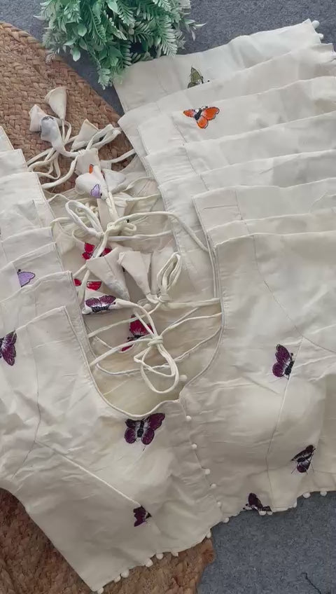 Elegant Khadi Cotton Blouse with Butterfly Embroidery