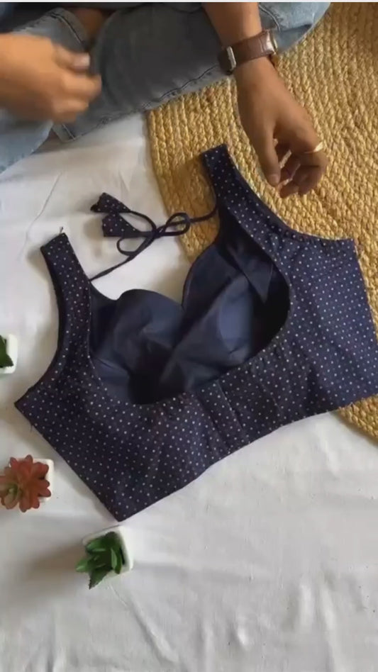 Handblock Cotton Ajrakh Blouse - Polka Dot Design