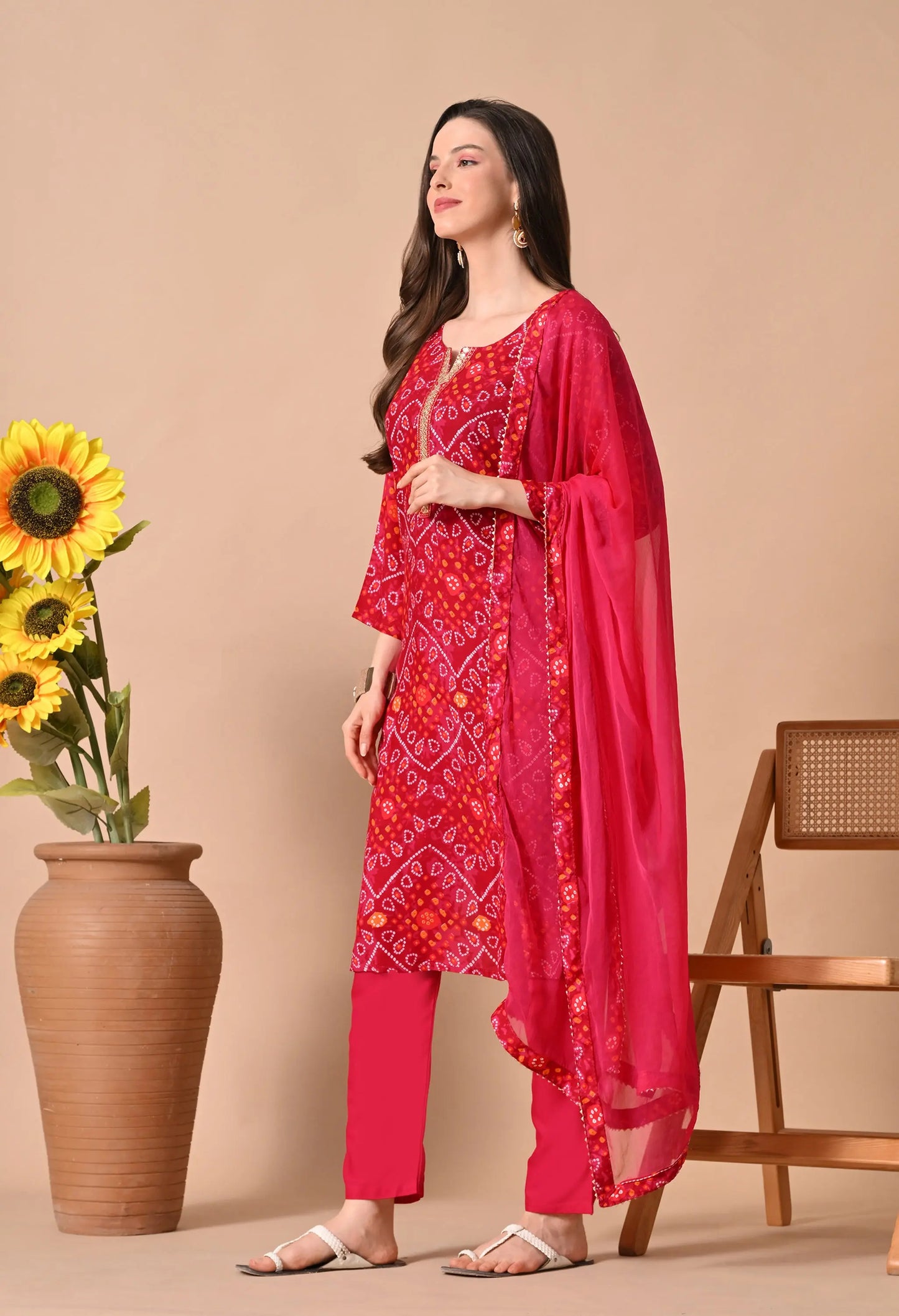 bandhani kurti set for women | traditional printed kurti pant with dupatta - rpd fashion