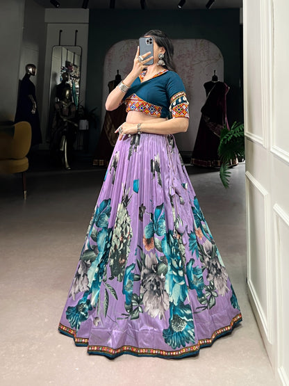 Black Color Women's Tussar Silk With Print And Foil Print Lehenga choli Set