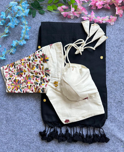 Khadi cotton saree With Hand Stich Gini And Beautiful Havy Khadi Cotton Blouse Rpd Fashion