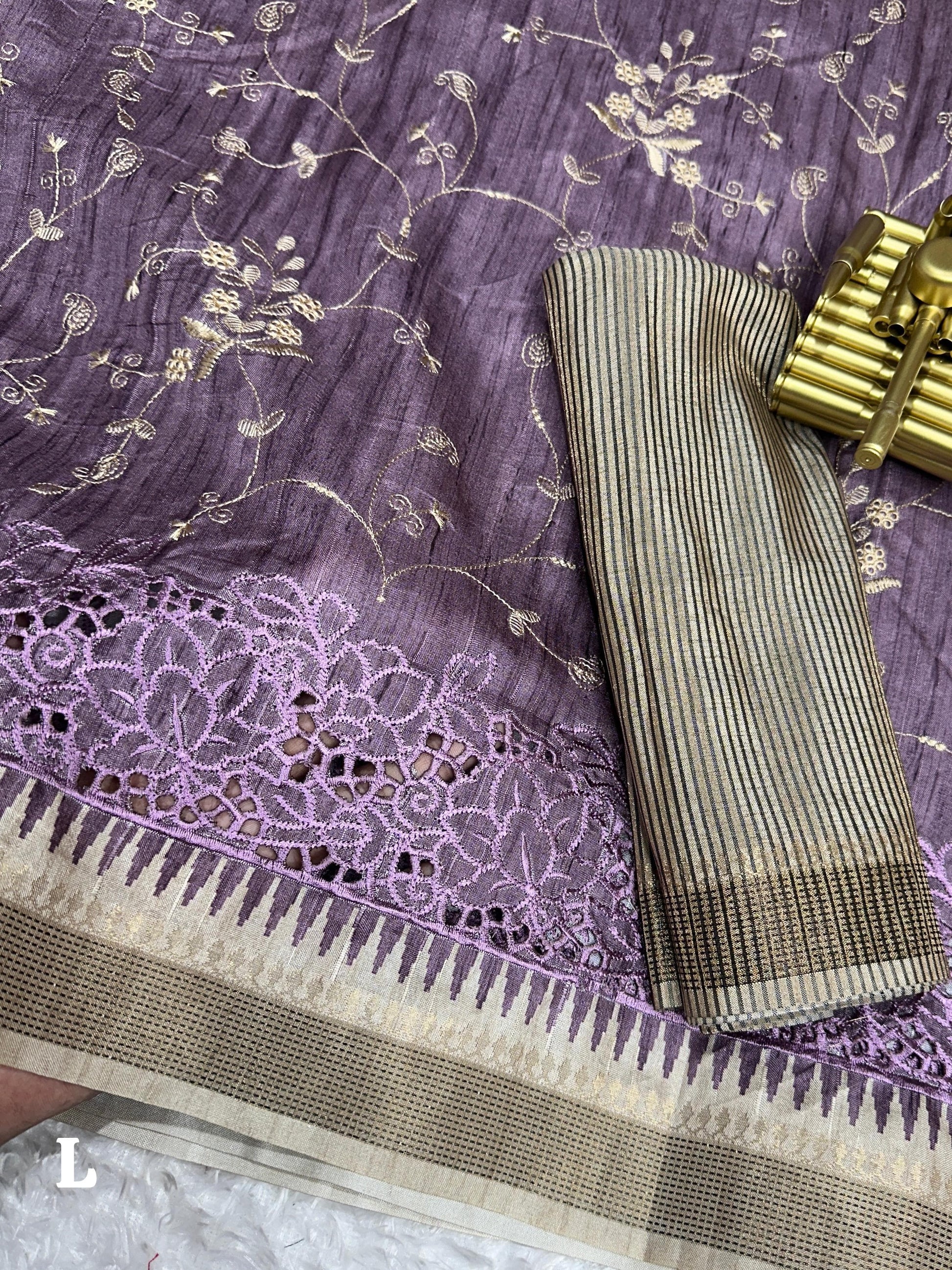 Stunning Tussar Cotton Saree with Embroidery & Zari Border - Rpd Fashion