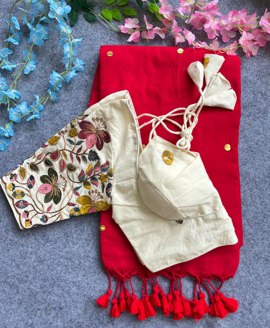 khadi cotton saree with hand stich gini and beautiful havy khadi cotton blouse rpd fashion