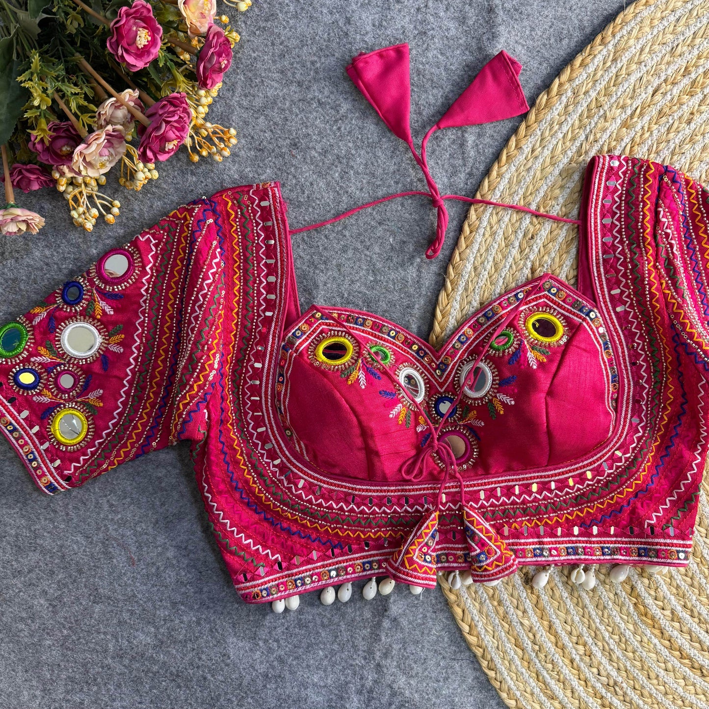 navratri special real multi mirror hand work blouse designs - rpd fashion