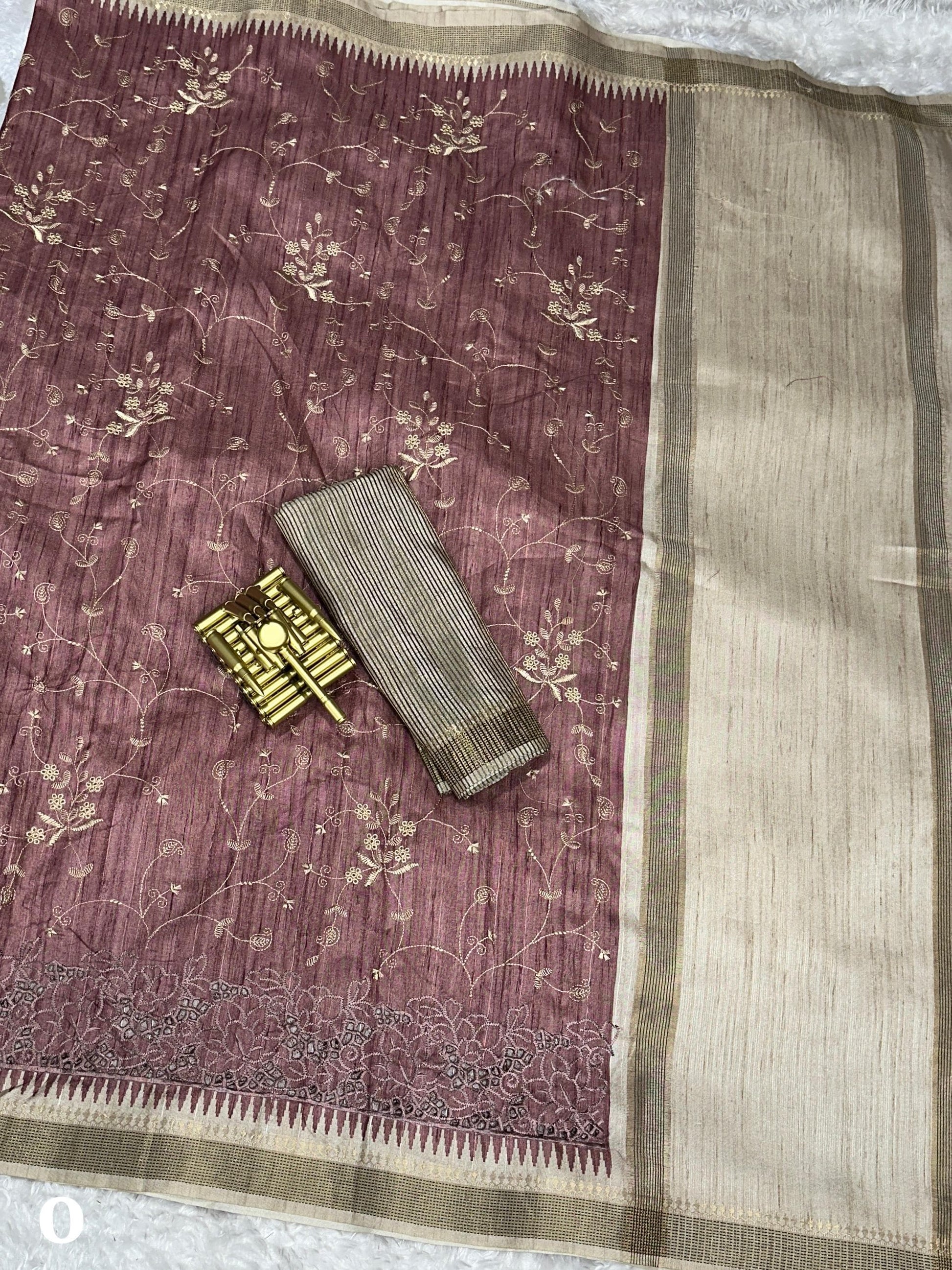 Stunning Tussar Cotton Saree with Embroidery & Zari Border - Rpd Fashion