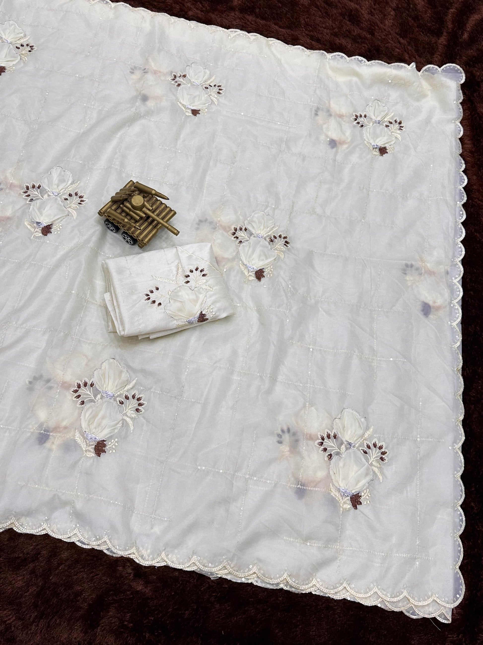 Sequins embroidered work with thread work in saree and blouse Rpd Fashion