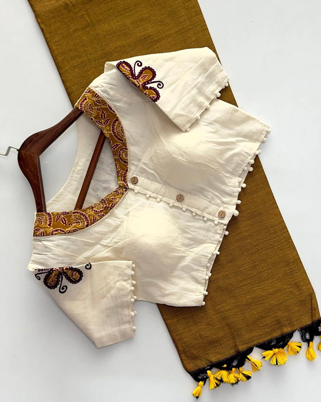 khadi cotton saree and beautiful havy khadi cotton apllic blouse rpd fashion