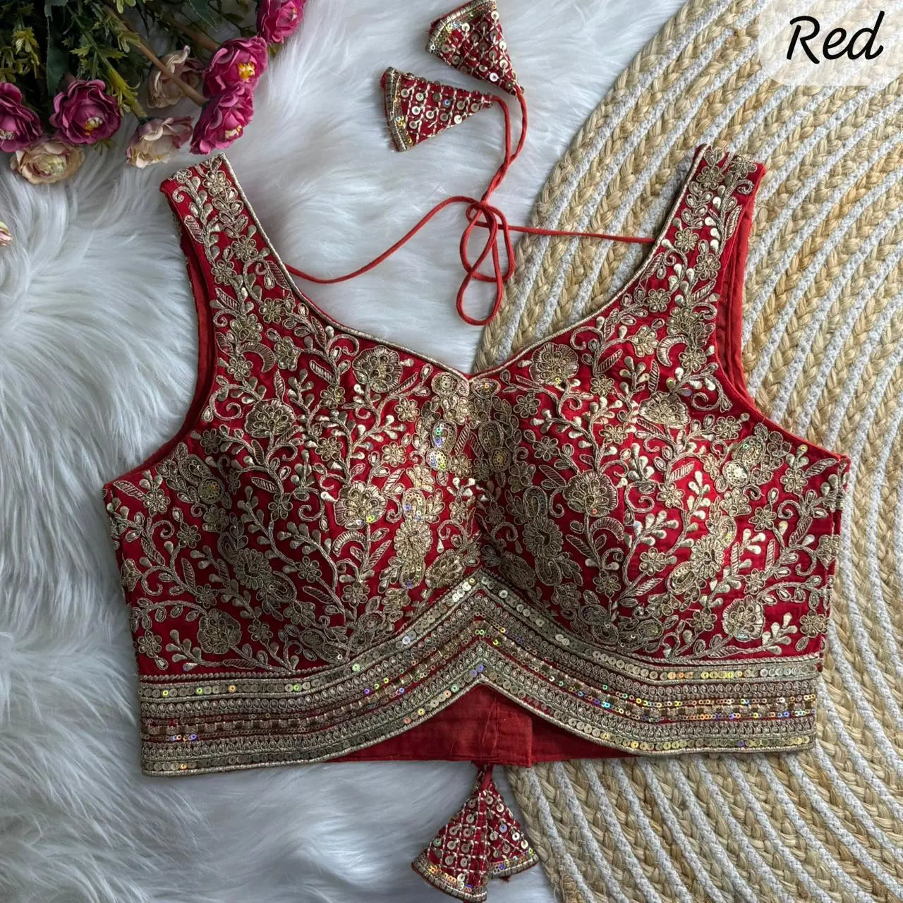 Apple Cut wedding blouse designs with Heavy Stras and Rainbow Work - RPD Fashion