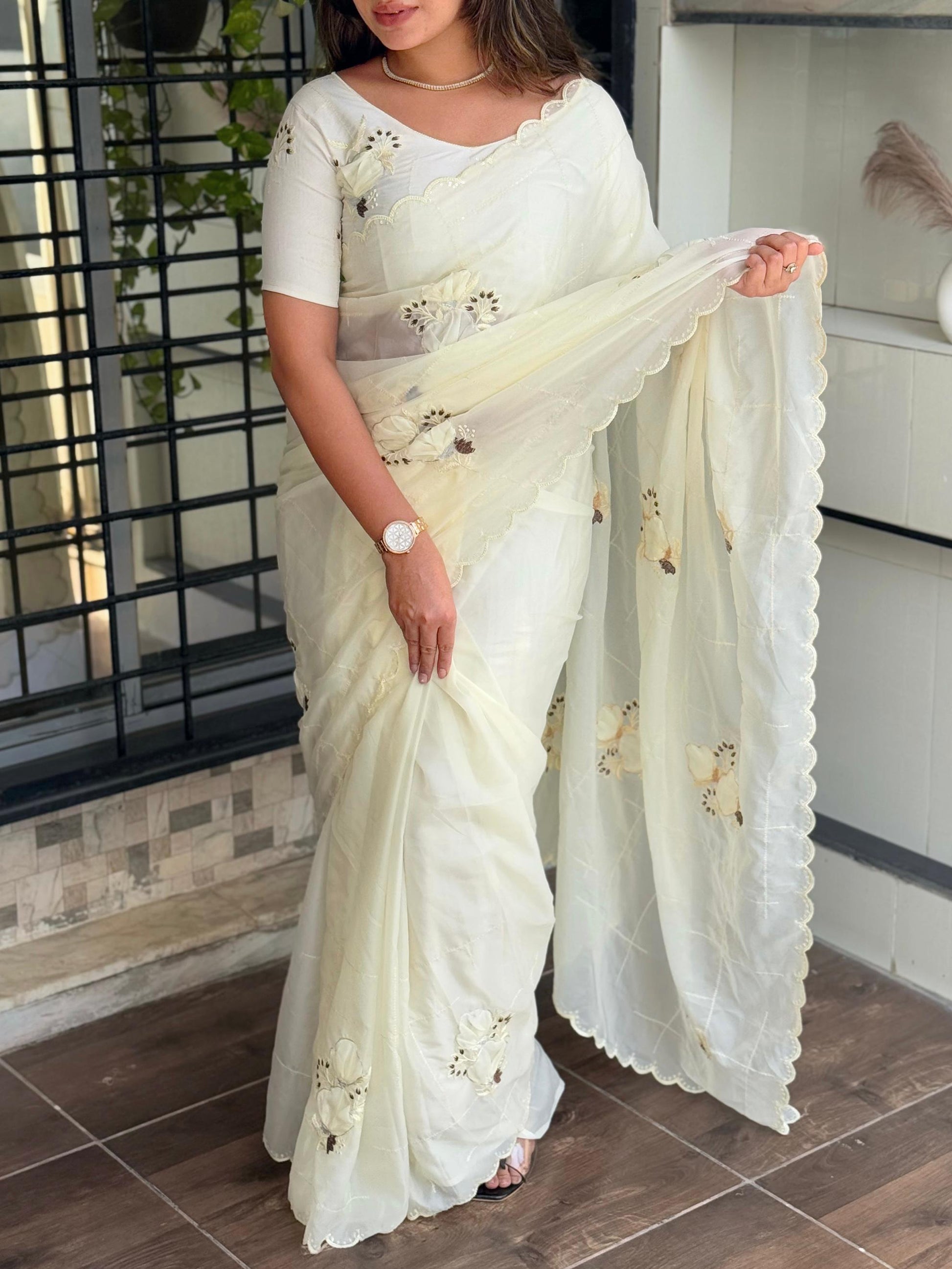 Sequins embroidered work with thread work in saree and blouse Rpd Fashion