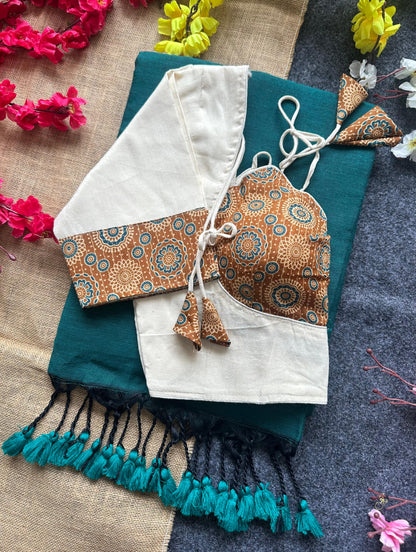 Khadi cotton saree and beautiful havy khadi cotton blouse