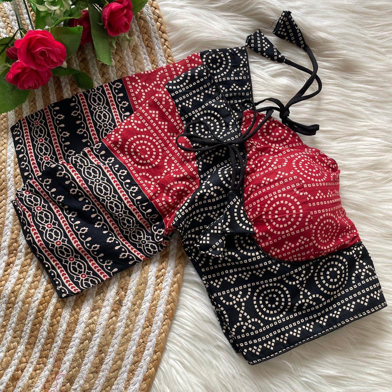 ajrakh cotton halter neck blouse - elegant partywear - rpd fashion