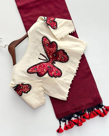 Khadi cotton saree And Beautiful Havy khadi Cotton Apllic Blouse Rpd Fashion