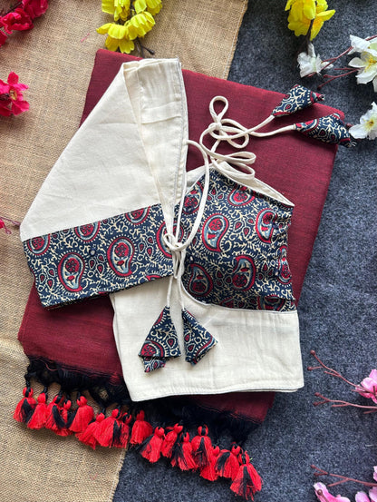 Khadi cotton saree and beautiful havy khadi cotton blouse