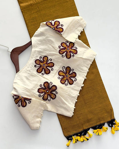 Khadi cotton saree And Beautiful Havy khadi Cotton Apllic Blouse Rpd Fashion