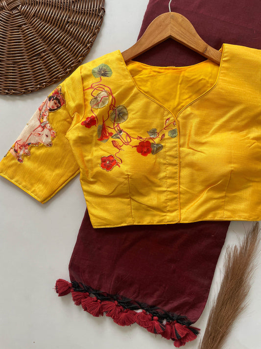 Designer Handwork Crafted Blouse with Khadi Cotton Saree - Rpd Fashion