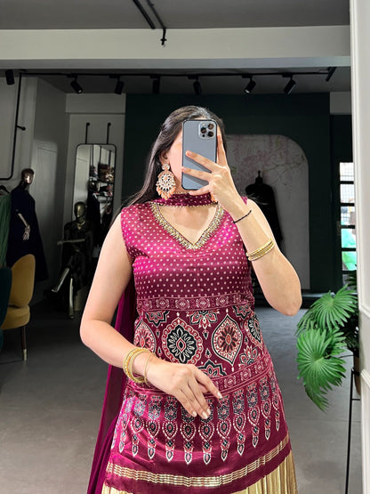 BEAUTIFUL GAJJI SILK PRINTE KURTI PLAZO Rpd Fashion