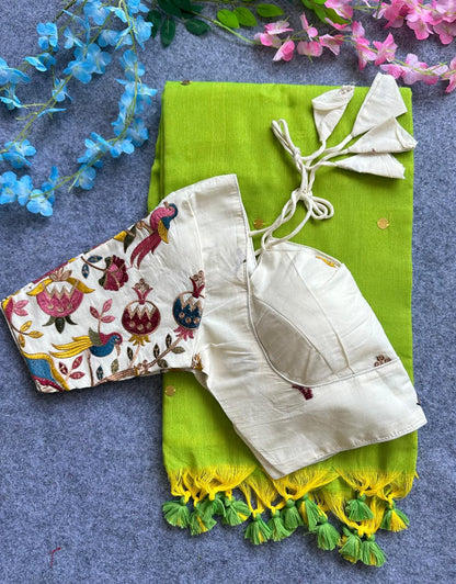 Khadi cotton saree With Hand Stich Gini And Beautiful Havy Khadi Cotton Blouse Rpd Fashion