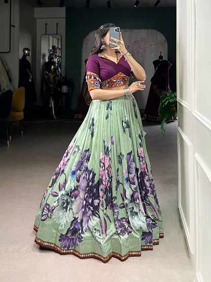 Black Color Women's Tussar Silk With Print And Foil Print Lehenga choli Set