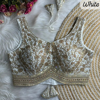 Apple Cut wedding blouse designs with Heavy Stras and Rainbow Work - RPD Fashion