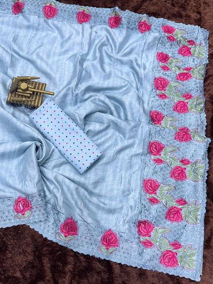 Multi thread embroidery work in saree with cutwork & boaring work Rpd Fashion