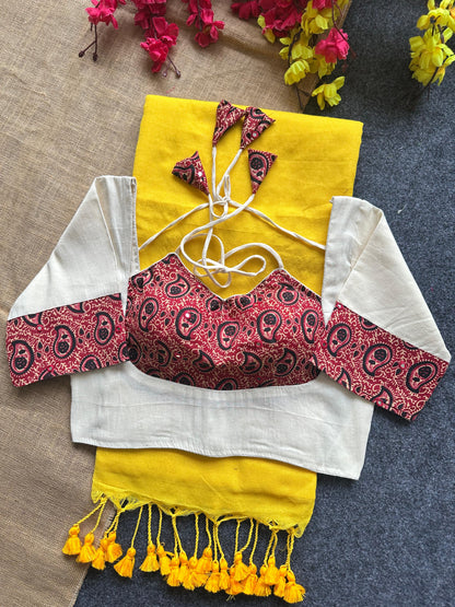 Khadi cotton saree and beautiful havy khadi cotton blouse
