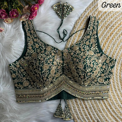 Apple Cut wedding blouse designs with Heavy Stras and Rainbow Work - RPD Fashion