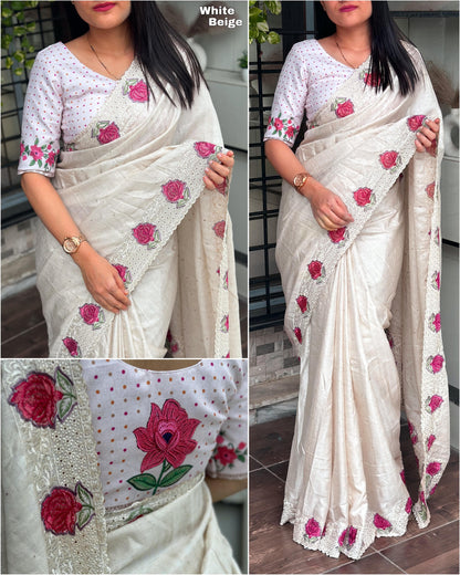 Multi thread embroidery work in saree with cutwork & boaring work Rpd Fashion