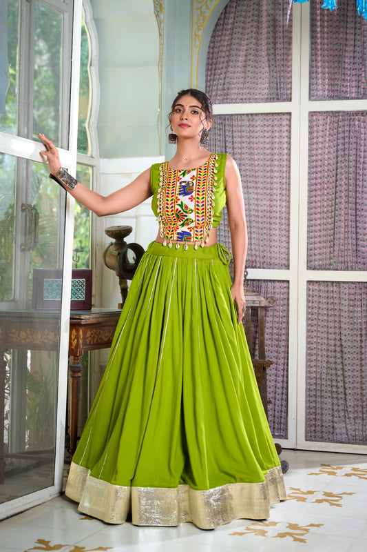 Festive Fashion at Its Best: Rayon Lehenga and Gamthi Work Blouse for Navratri