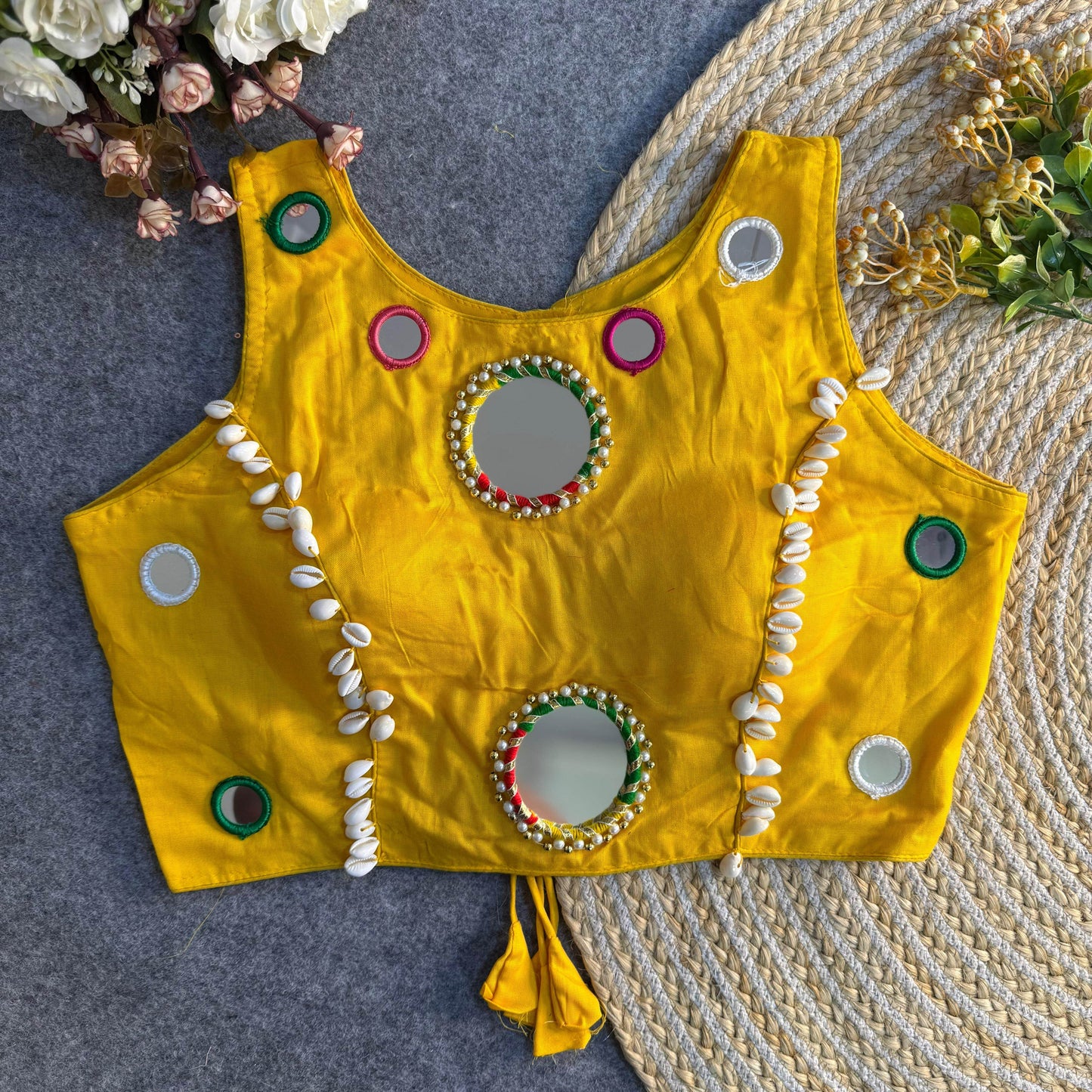 navratri special real mirror work backless blouse - rpd fashion