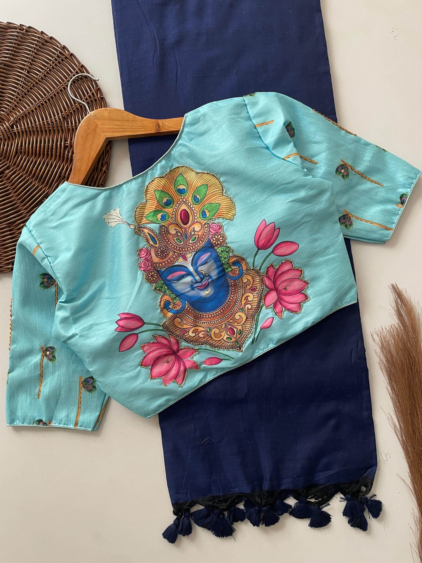 designer handwork crafted blouse with khadi cotton saree - rpd fashion