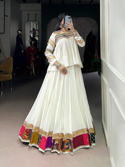 WHITE ETHNIC WEAR LEHENGA CHOLI FOR NAVRATRI FESTIVE LOOK Rpd Fashion