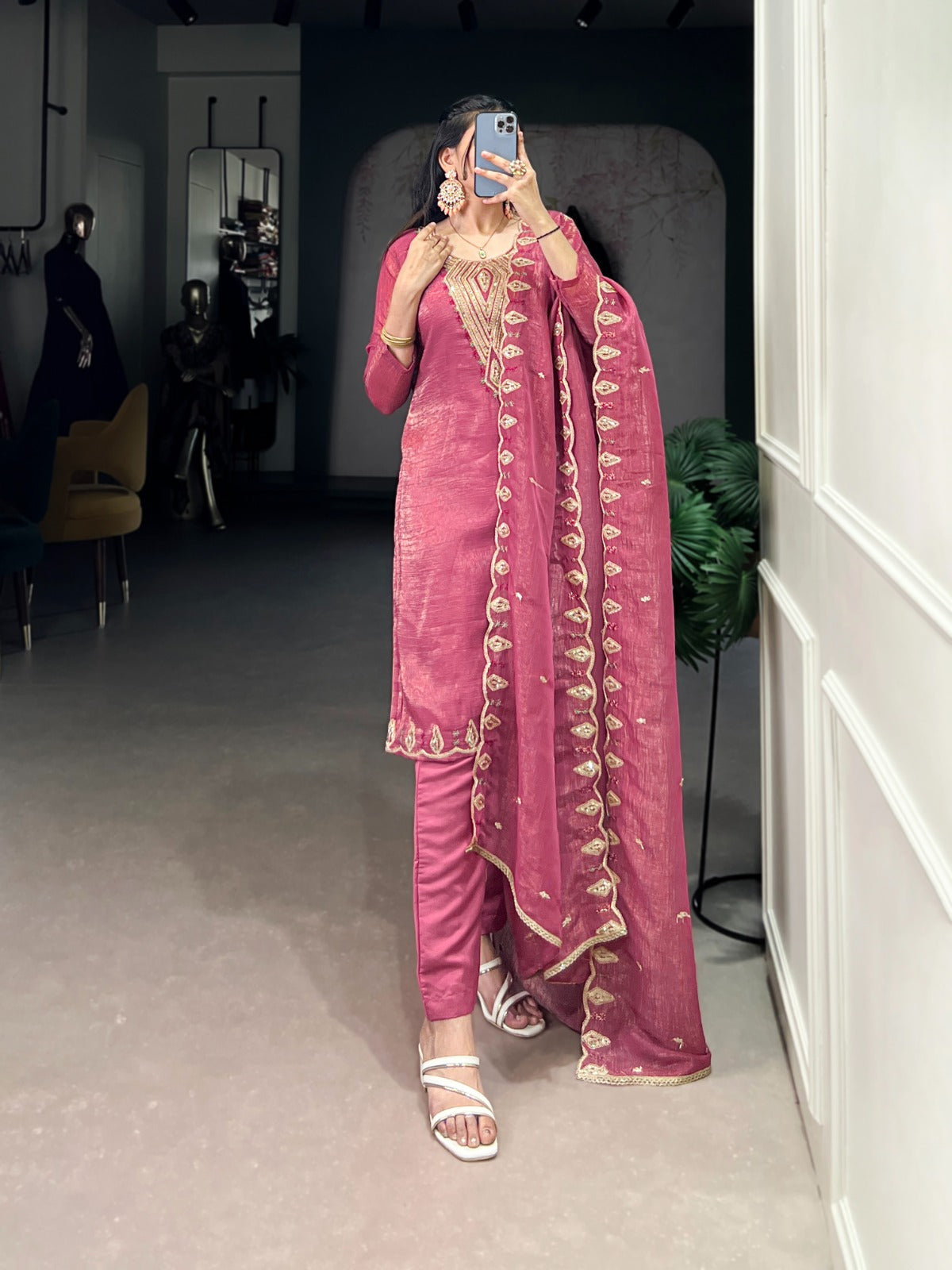 ELEGANT SILVER GLORY EMBROIDERED SUIT SET FOR WOMEN Rpd Fashion