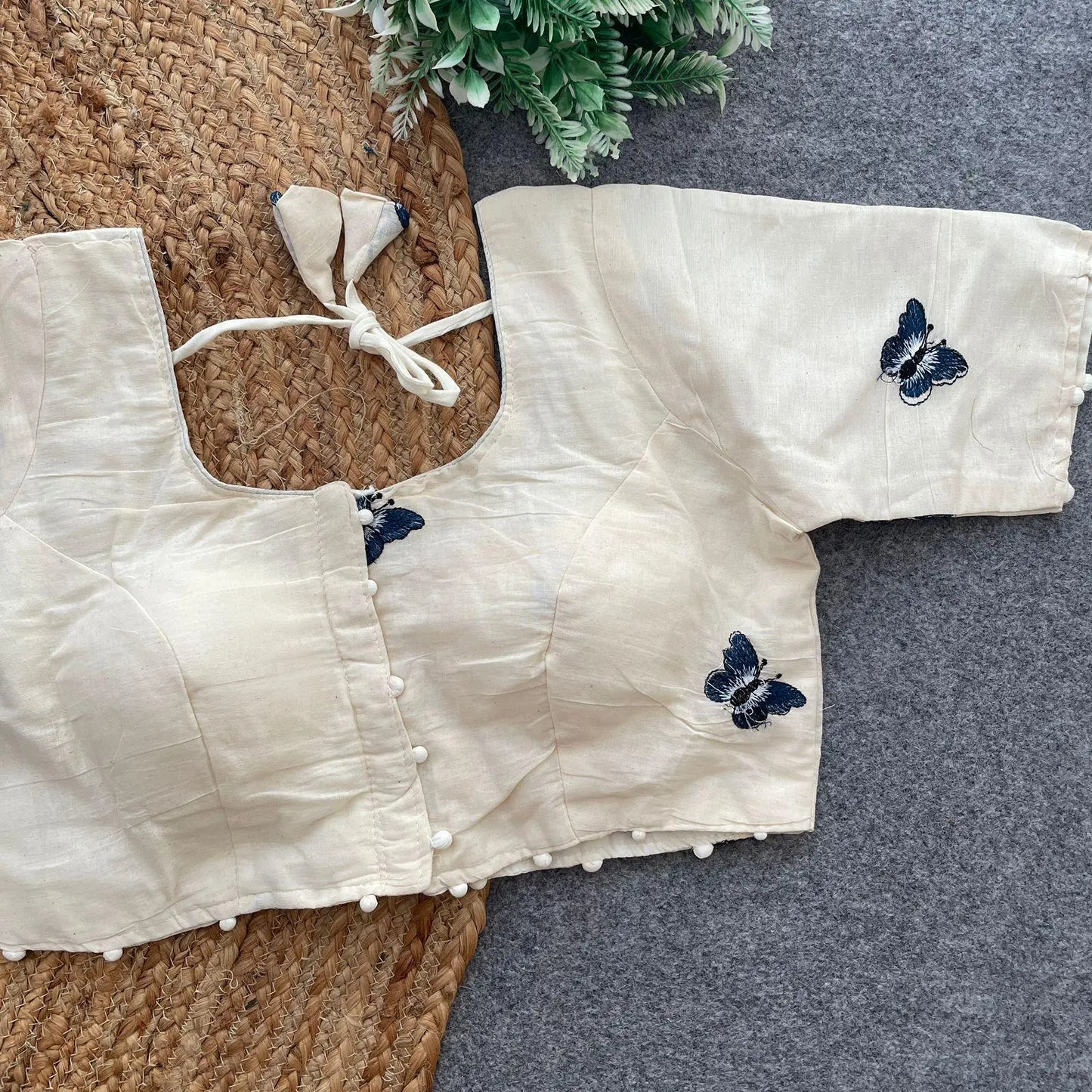 elegant khadi cotton blouse with butterfly embroidery - rpd fashion
