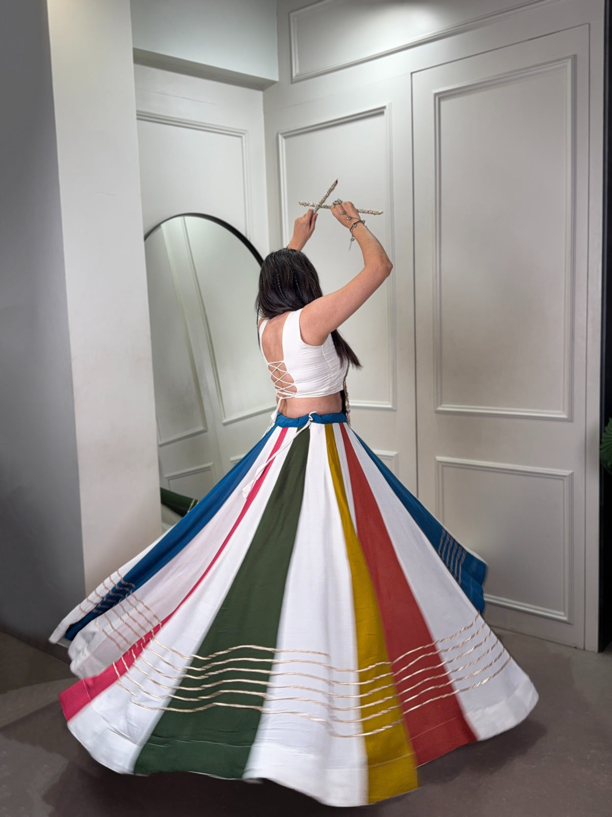 Multi Color Pure Rayon with Gamthi Work Navratri Lehenga Choli Rpd Fashion