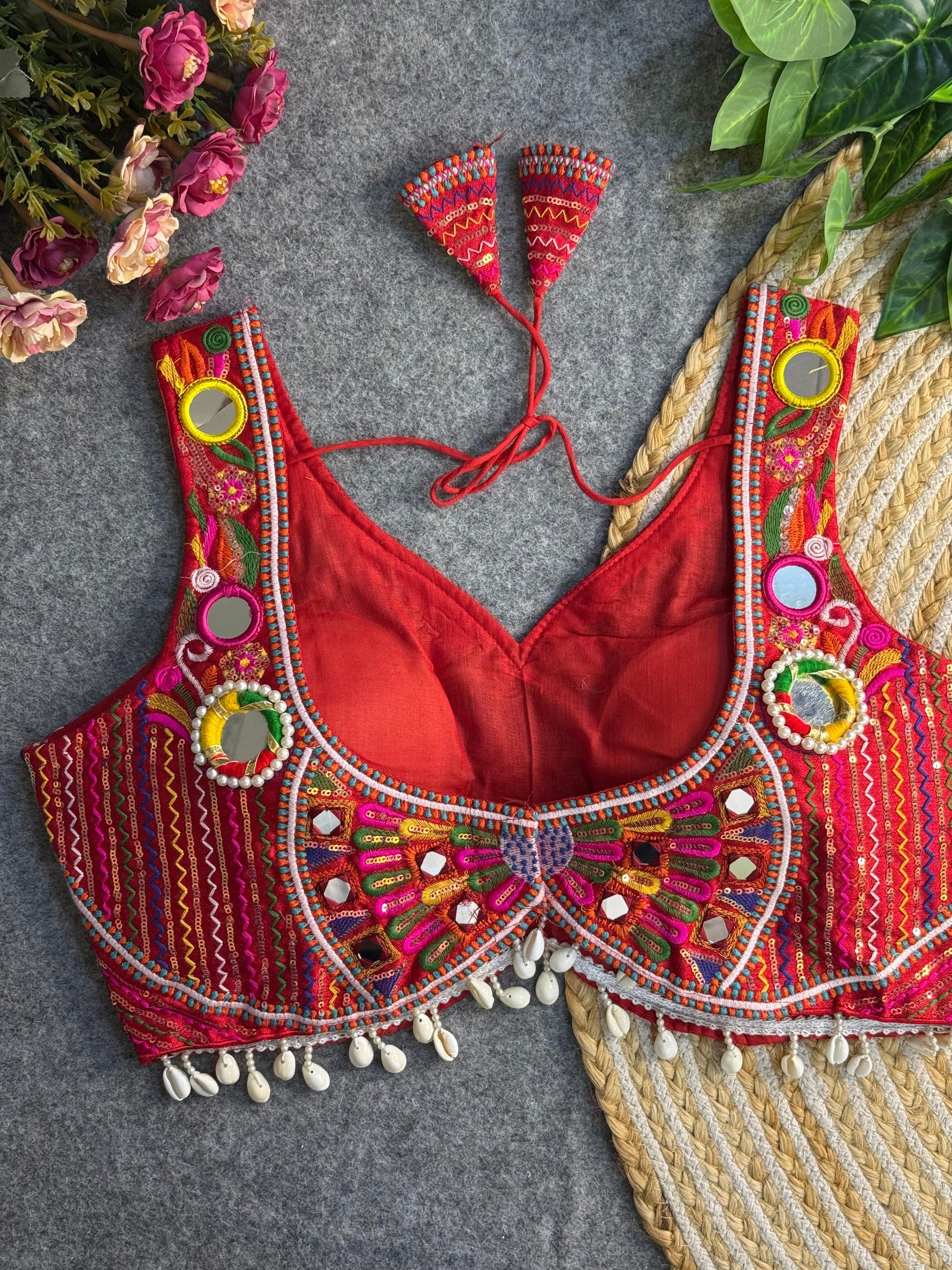 NAVRATRI SPL. REAL MULTI MIRROR WORK APPLE CUT STYLISH BLOUSE Rpd Fashion