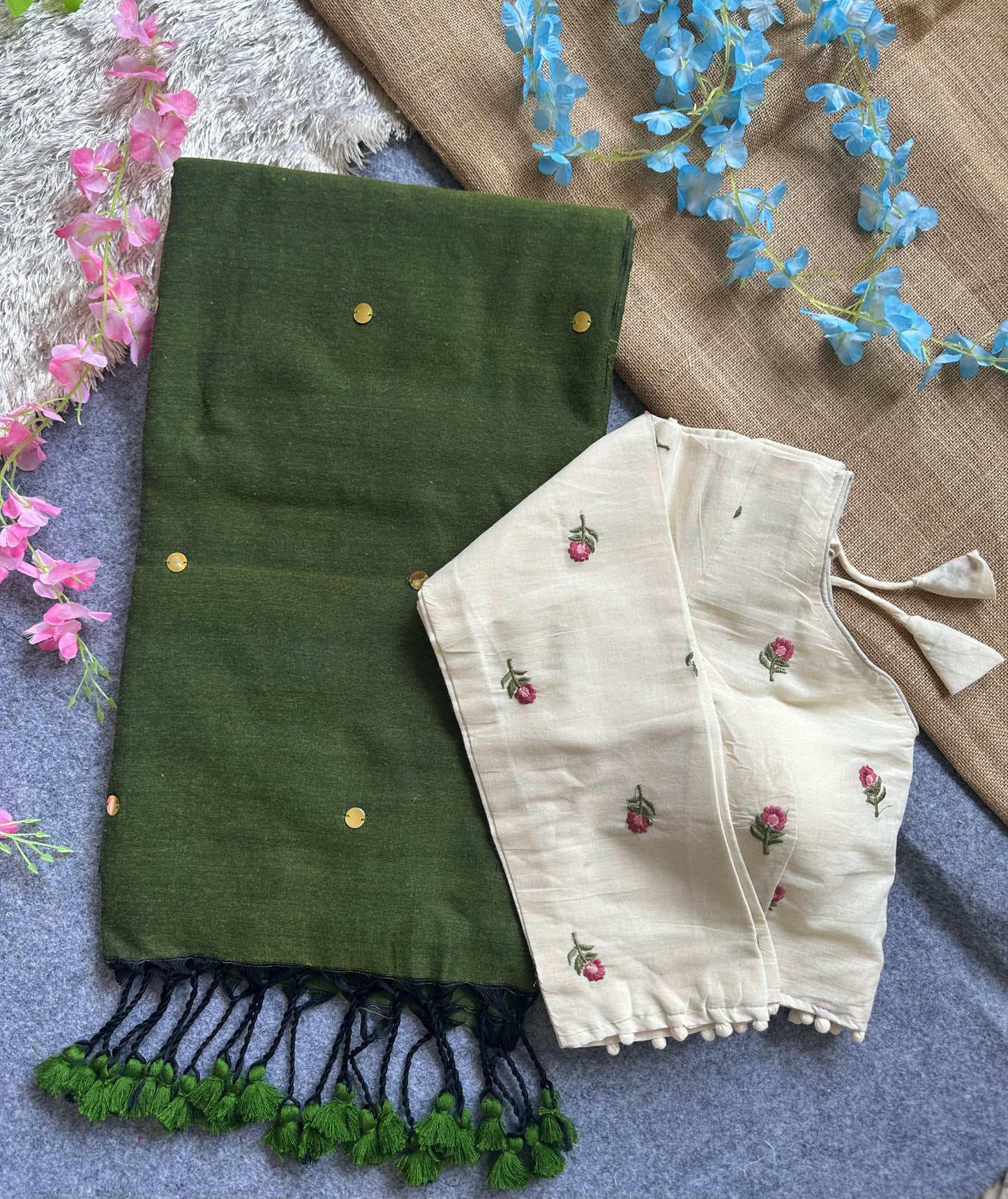 khadi cotton saree with hand stich gini beautiful havy khadi cotton blouse rpd fashion