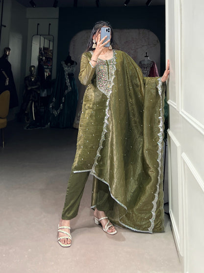 Namrata Gold Crush Green Kurti With Sequins and Thread Embroidery Work Rpd Fashion