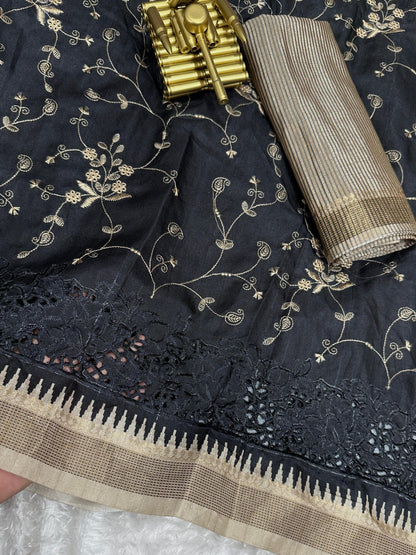 Stunning Tussar Cotton Saree with Embroidery & Zari Border - Rpd Fashion